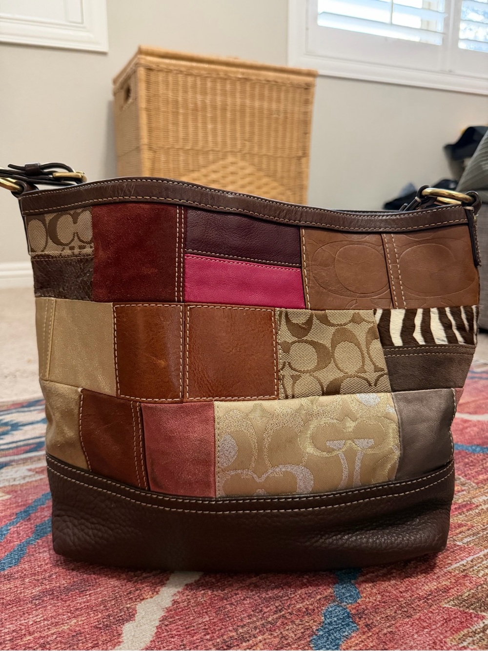 Coach Patchwork Shoulder Bag - Brown, Pink, Tan, Cream - Picture 2 of 8